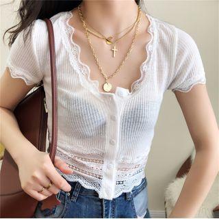 Lace Short-sleeve Slim-fit Top