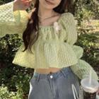 Puff-sleeve Peplum Cropped Blouse