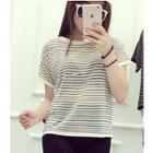 Striped Dip-back Short-sleeve Knitted T-shirt