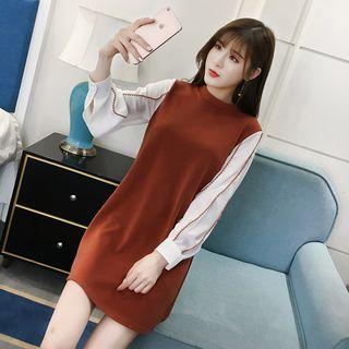 Lantern-sleeve Panel Shift Dress