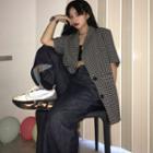 Elbow-sleeve Plaid Shirt Jacket / Wide-leg Jeans