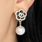 Flower Rhinestone Faux Pearl Alloy Dangle Earring 1 Pair - Stud Earring - S925 Silver Needle - Gold - One Size
