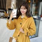Tie-cuff Single-breasted Wool Blend Coat With Sash Mustard Yellow - One Size