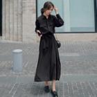 Tie Waist Long-sleeve Midi Collared Dress