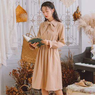 Tie-neck Long-sleeve Collared Dress
