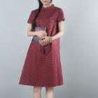Mandarin Collar Floral Print Short-sleeve A-line Dress