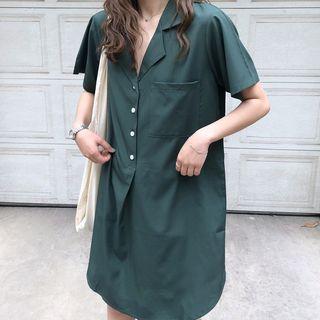 V-neck Short-sleeve Shirt Dress