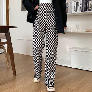 Plaid Wide-legs Pants Plaid - One Size