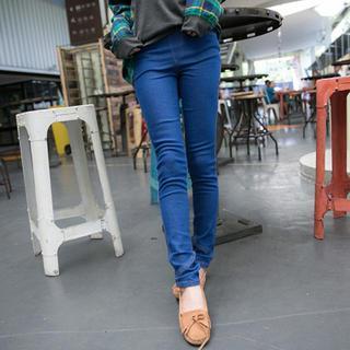 Band-waist Stitched Skinny Jeans