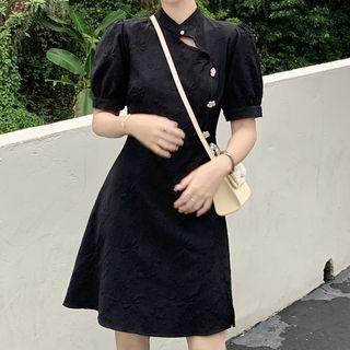 Black Puff Short-sleeve Short Dress