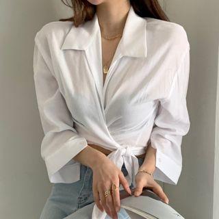 Cropped Lace Up Blouse