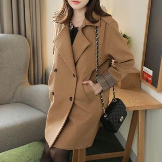 Double-breasted Plaid-cuff Coat