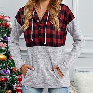 Plaid Panel Henley Hoodie