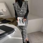 Fringed Checked Vest & Long Skirt Set