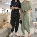 Elbow-sleeve Dotted Jumpsuit