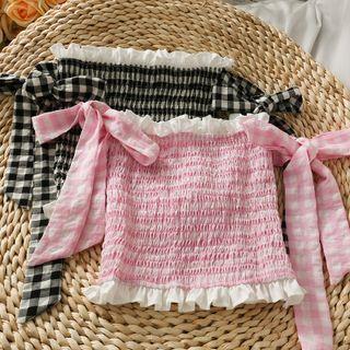 Checker Ruffled-trim Smocked Tube Top