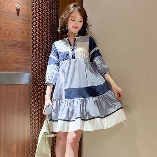3/4-sleeve Patchwork Mini Dress