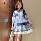 3/4-sleeve Patchwork Mini Dress