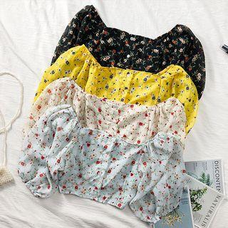 Cropped Boatneck Floral Chiffon Blouse