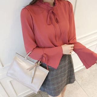 Frilled Mock-neck Beribboned Top