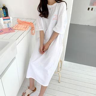 Letter Slit-back Drop-shoulder Long T-shirt Dress
