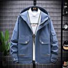 Contrast Stitching Hooded Zip-up Cargo Jacket
