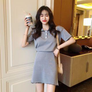 Set: Summer-knit Polo Shirt + Skirt