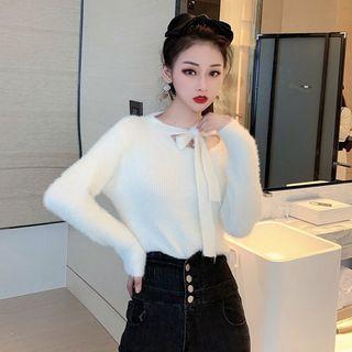 Bow Cutout Furry Sweater