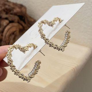Embellished Heart Open Hoop Earring 1 Pair - Gold - One Size