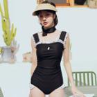 Frill-trim Swimsuit / Heart Print Cover-up / Set