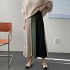 Color Block Pleated Midi Knit Skirt