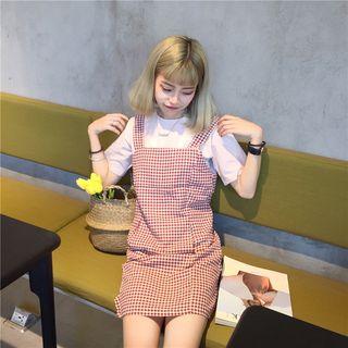 Gingham Pinafore Dress / Plain Short Sleeve T-shirt