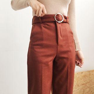 Plain Ring High-waist Wide-leg Pants