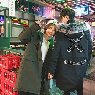 Detachable Faux Fur Trim Hooded Parka