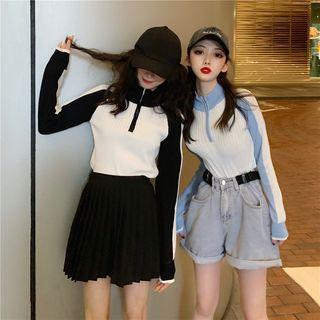 Color Block Half Zip Long-sleeve Knit Top