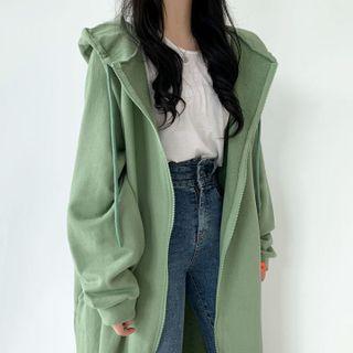 Plain Zip-up Long Hoodie