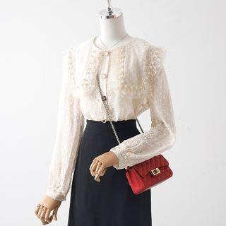 Faux Pearl Collared Lace Blouse