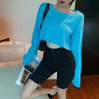 Round-neck Long Sleeve Crop T-shirt