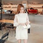 Mock-neck Lace-sleeve Knit Dress