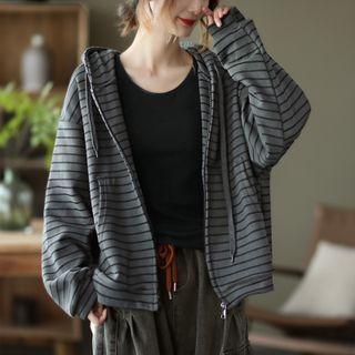 Striped Hooded Jacket Stripe - Black & Gray - One Size