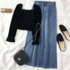 Square Neck Top / Wide Leg Jeans