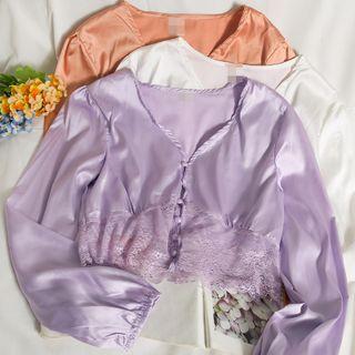 Lace-hem Cropped V-neck Shirt In 6 Colors