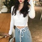Long-sleeve Tie-front Cropped T-shirt