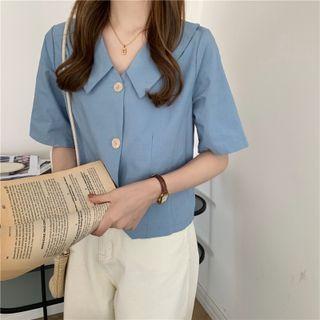 Short-sleeve Polo-neck Plaid Shirt