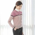 Color-block Faux-pearl Buttoned Cardigan