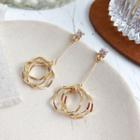 Rhinestone Alloy Hoop Dangle Earring 01 - Silver Needle Earring - Gold - One Size