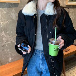 Long-sleeve Embossed Furry Trim Jacket