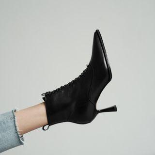 Kitten Heel Lace-up Short Boots