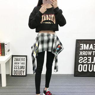 Long-sleeve Lettering Cropped Top / Inset Skirt Leggings / Set