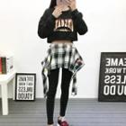 Long-sleeve Lettering Cropped Top / Inset Skirt Leggings / Set